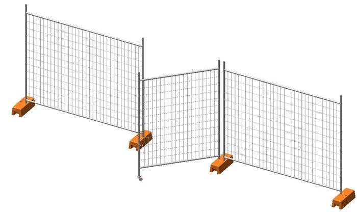 un dessin de panneaux de clôture temporaires portables à vendre installés avec portail