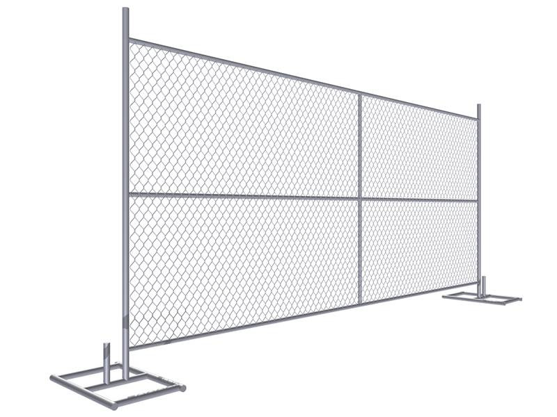 A drawing of temporary chain link fence installed with orange oval stands