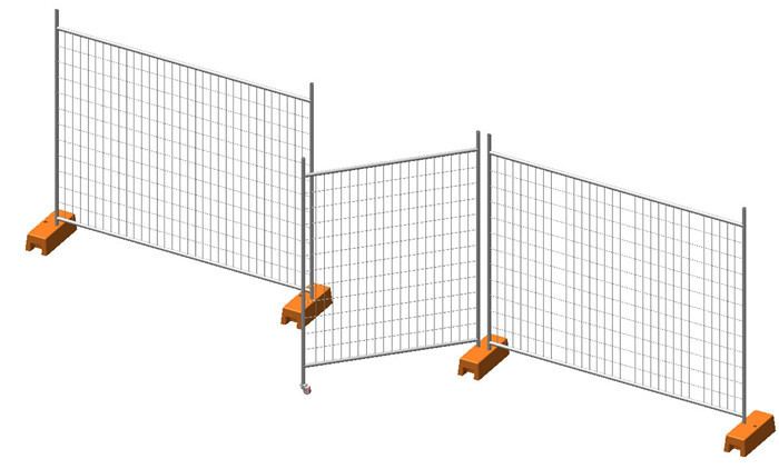 a drawing of portable temporary fence panels for sale installed with gate