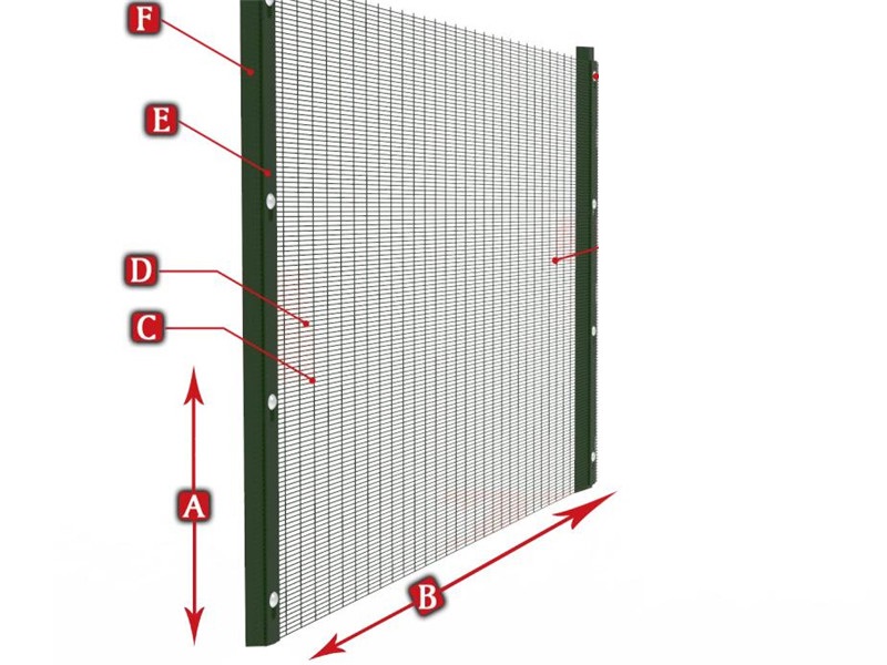 a drawing of 358 security fence with post, calmps and bolts