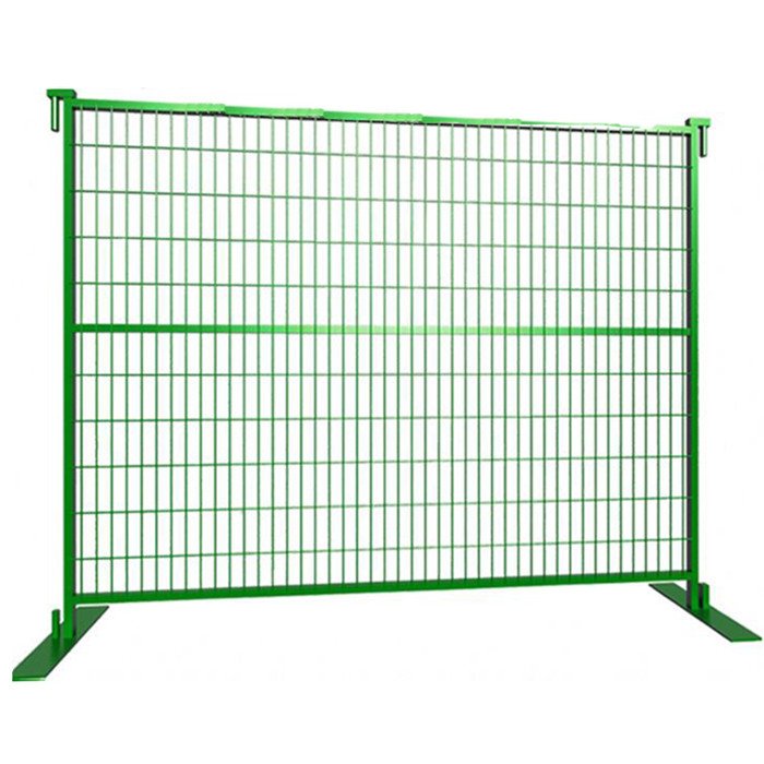 un dessin d'un panneau de clôture temporaire vert avec des broches supérieures et des pieds inférieurs