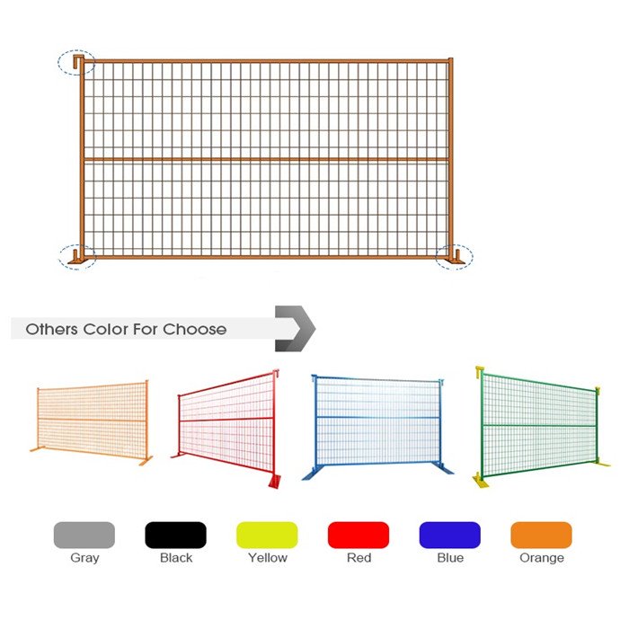 a picture of orange, red, blue and green powder coated temporary fence