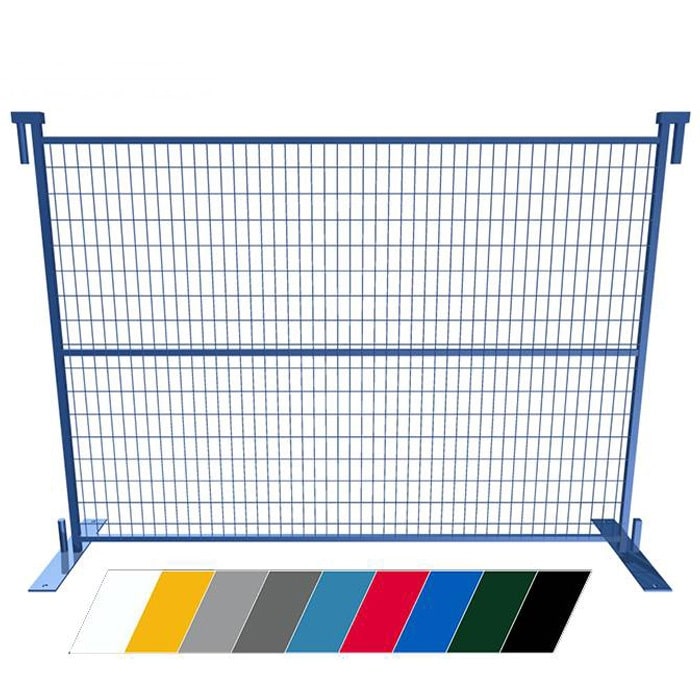 The blue Canada temporary fence with top pins and feet with other colors