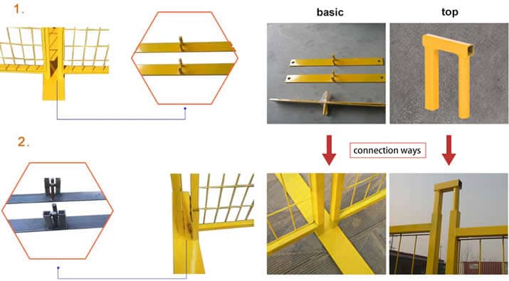 The yellow color of temporary fence feet and top pins