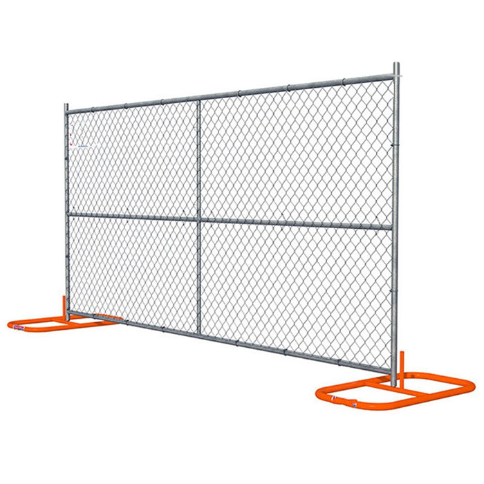 a picture of temporary chain link fence with orange color stands