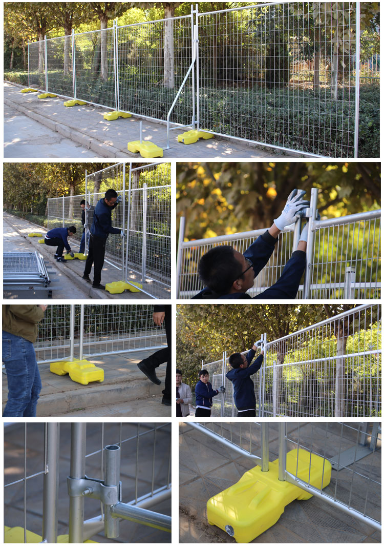 The workers are installing the temporary fence