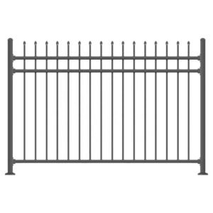 A picture of black steel fence with post installed