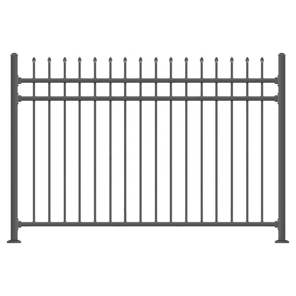 A picture of black steel fence with post installed