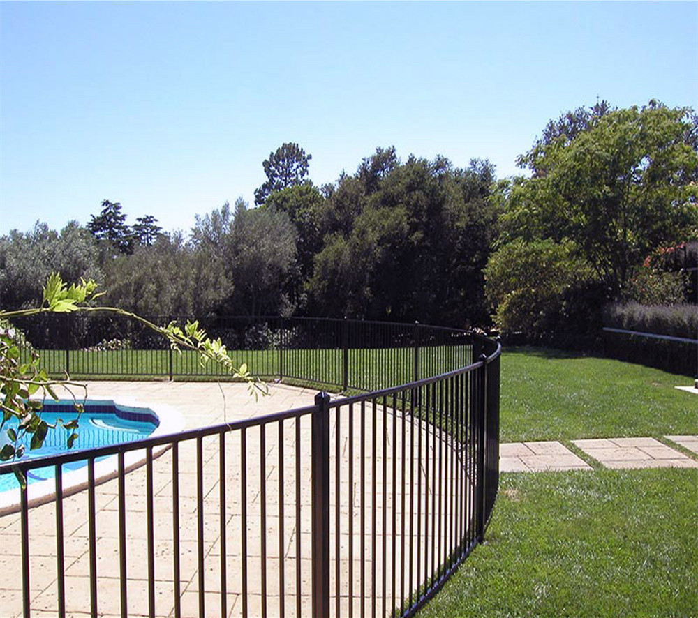 The powder coated black temporary fence around pool