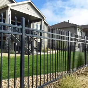 powder coated black security fence around villa