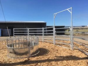 The cattle panels and gates installed on a farm