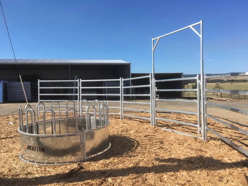 The cattle panels and gates installed on a farm