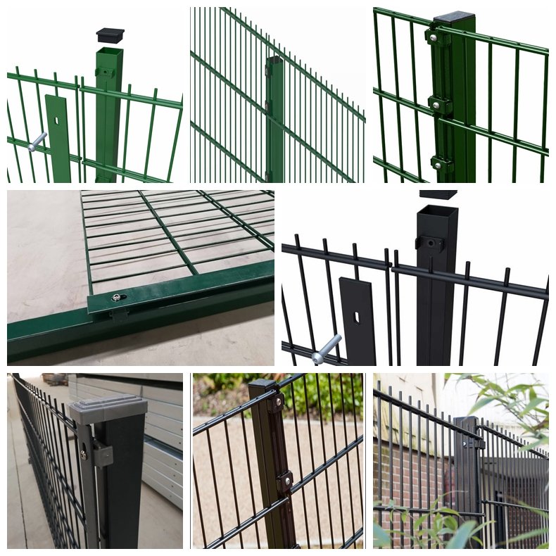 The different style of post connecting with double wire fencing