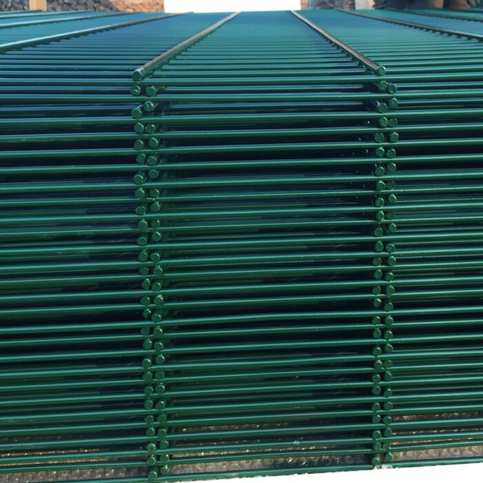 The powder coated green double wire fence