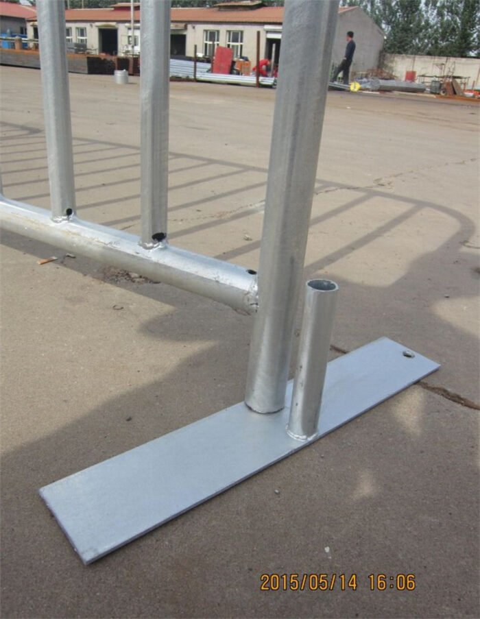 Galvanised steel flat feet with two vertical tubes for crowd barrier fencing
