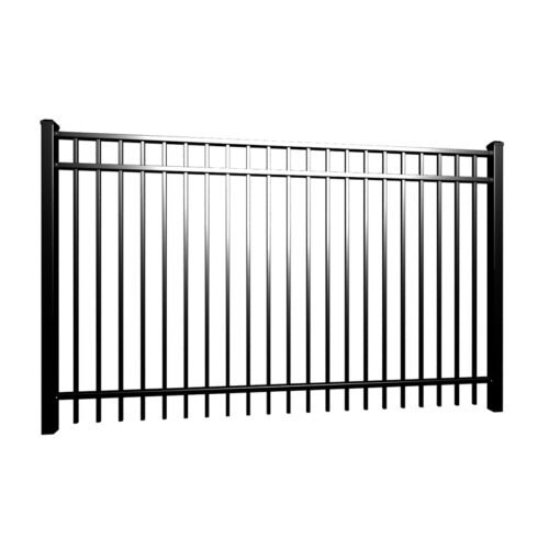 The powder coated black spiked metal fence
