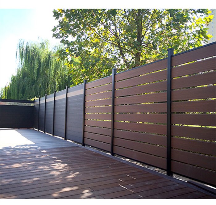 WPC fence panels installed around a garden