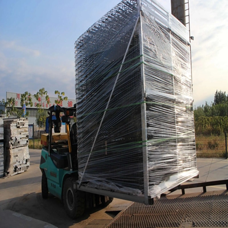 powder coated black brc fence loaded into container