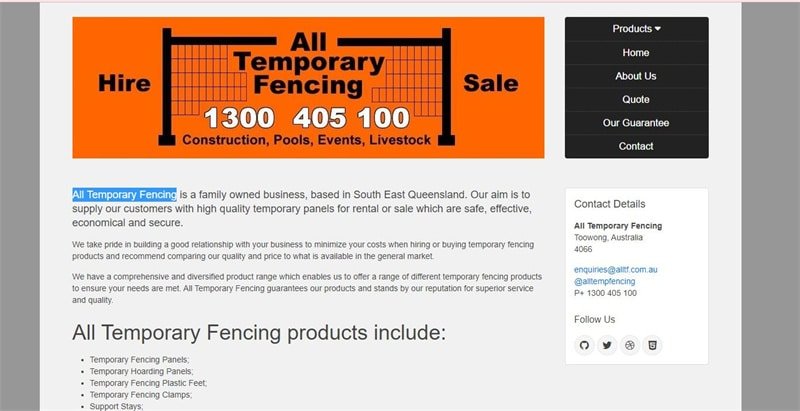 strona internetowa firmy All Temporary Fencing