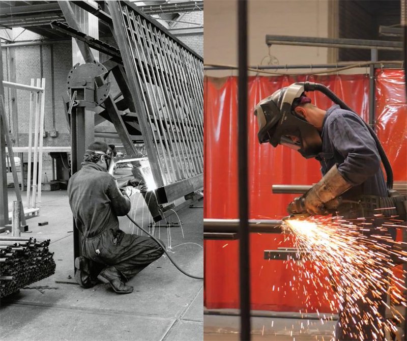 The workers are welding metal fence 