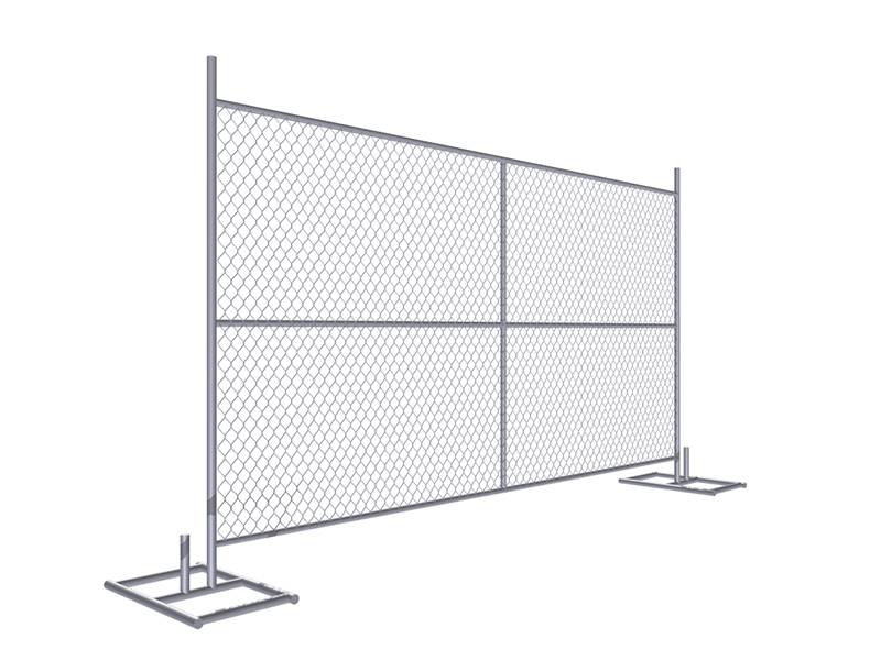 A drawing of hot dipped galvanized temporary chain link fence installed with oval stands.