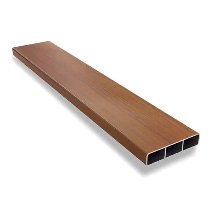 Aluminium slat with a realistic wood grain finish, offering the appearance of timber with the durability and low maintenance of aluminium.