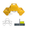 Dimensions of a yellow DB Fencing ballast block with 175mm width and 145mm height, alongside illustrations of the block's stacking and application.