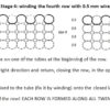 Diagram depicting the final stage of constructing a tank track mesh, involving the winding of 0.5 mm wire for the fourth row, ensuring continuous wire usage throughout the process.