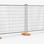 Two temporary fencing panels secured with orange bases.