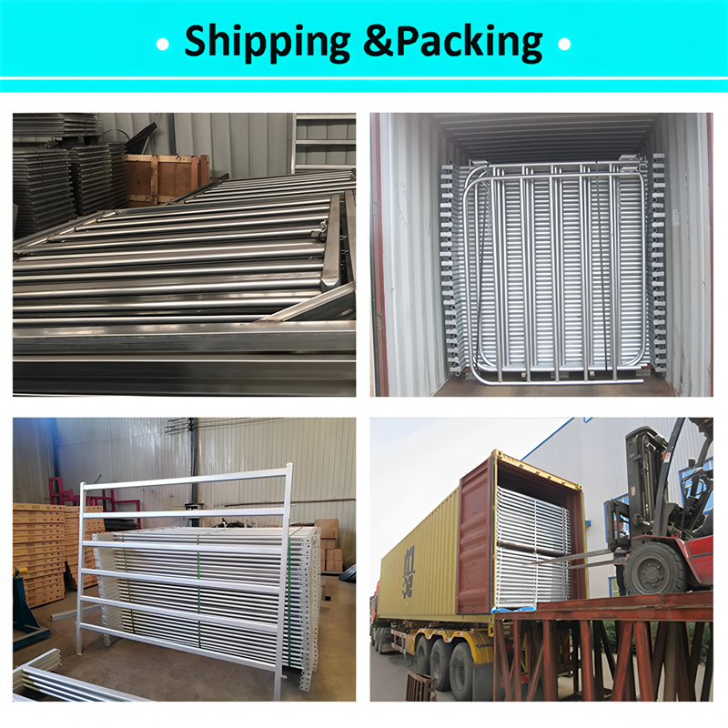 Images showing the packing and shipping process of galvanized sheep fence panels, highlighting efficient storage and transportation methods.