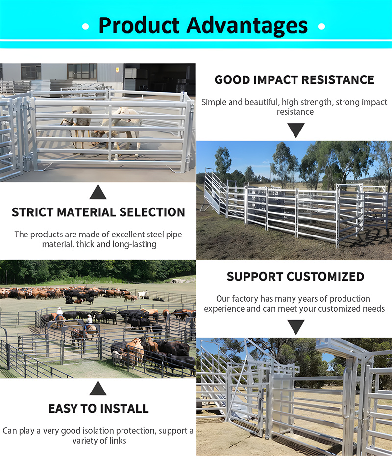 A detailed view of product advantages for galvanized sheep panels, highlighting material quality and durability.