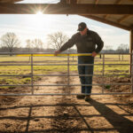 Measuring the width and height of a farm entrance to ensure a perfect fit for the gate.