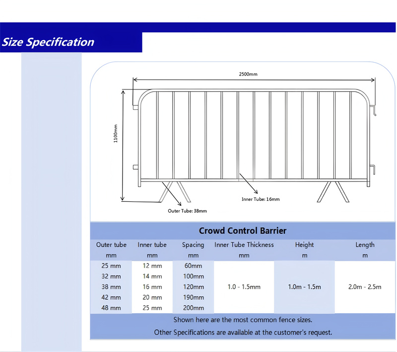 crowd control barrier size