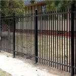 A close-up view of a garrison fence panel enhancing the security of a commercial property."