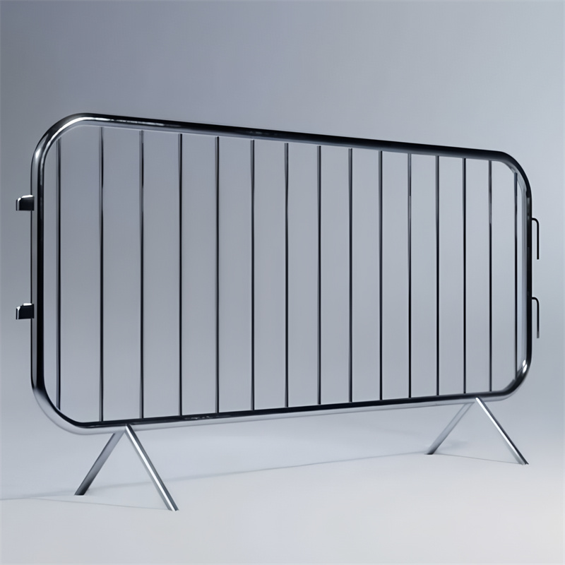 Sleek black temporary barrier with welded fixed feet, displayed in a studio setting, emphasizing its modern design and stability.