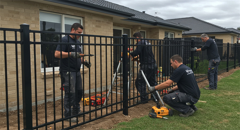 Skilled professionals installing a seamless steel fence, highlighting the importance of expertise in the installation process.