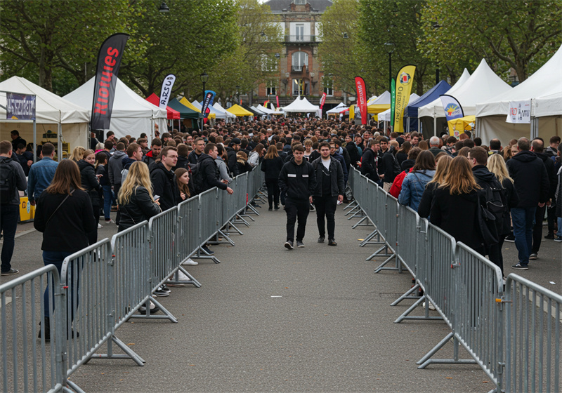 Crowd fencing set up at a busy event to effectively manage attendees.