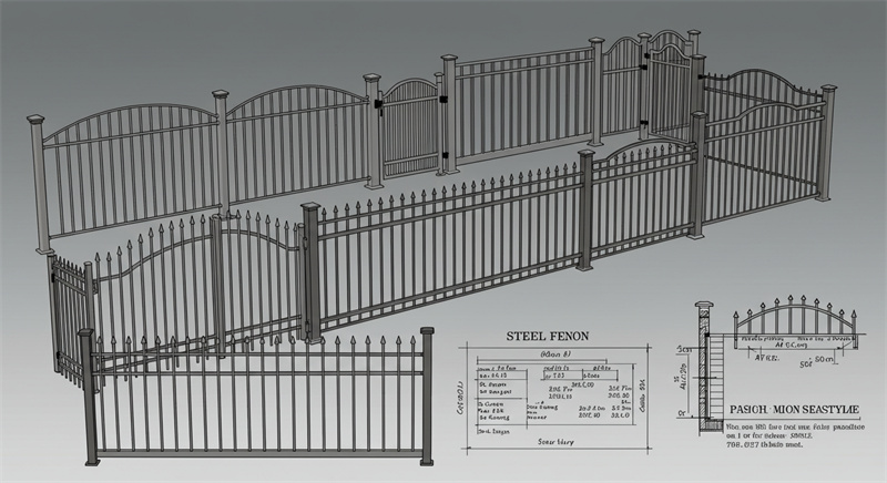 An overview of steel picket fence panels showcasing design options and specifications.