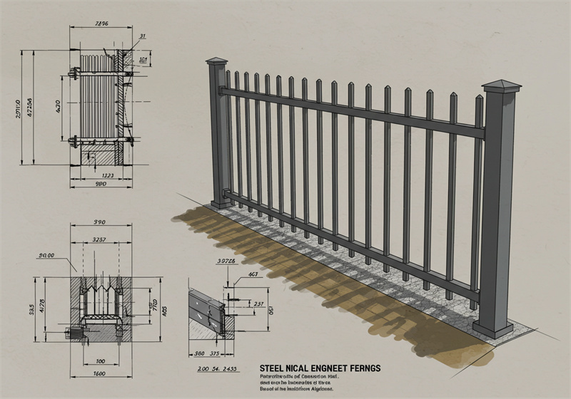 steel picket fence drawing