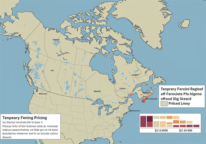 Map of Canada showing regional pricing variations for temporary fencing