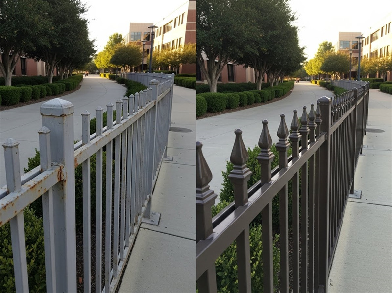 Show before-and-after images of campus fencing remodels blending security and aesthetics.