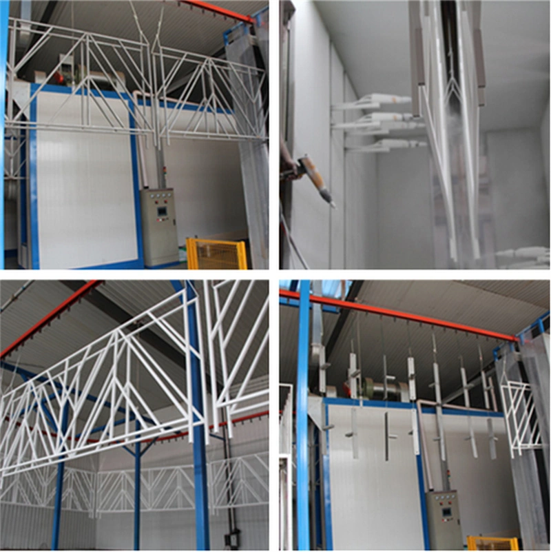 Industrial manufacturing equipment at DB Fencings facility, including coating machinery and metal truss systems, used to produce high-quality crowd control barriers and wire mesh fences with durable finishes.