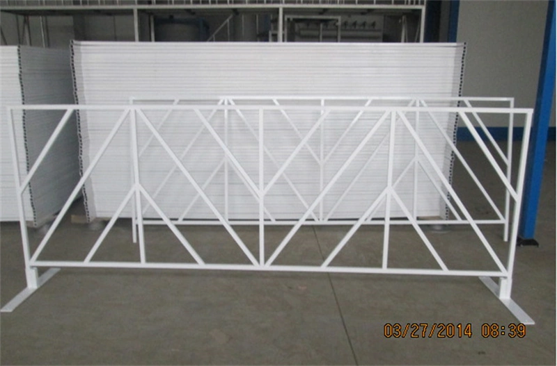 White metal temporary crowd control barrier with geometric triangular lattice frame, a product of DB Fencing (Anping Deban Metal Wire Mesh Products Co., Ltd), designed for event management and construction site security applications.