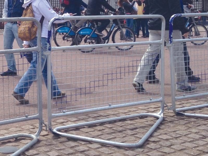 DB Fencing temporary metal mesh crowd control barriers deployed at a public gathering, showcasing our durable, galvanized fencing solutions designed for event management and crowd control applications.