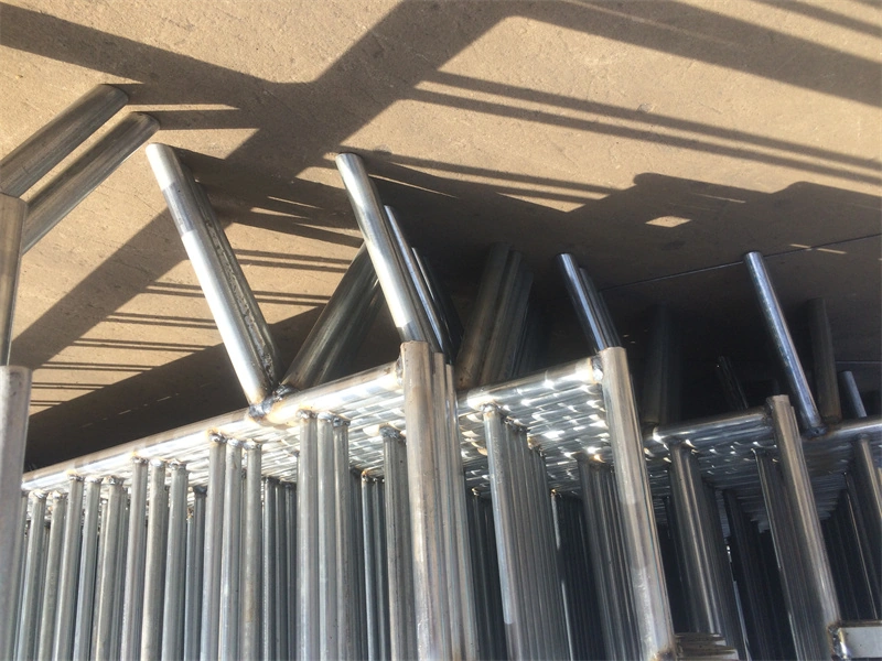 Close-up of galvanized steel modular crowd control barrier components manufactured by DB Fencing, showcasing durable hot-dipped galvanized finish and industrial-grade modular design for temporary site security and event management solutions.