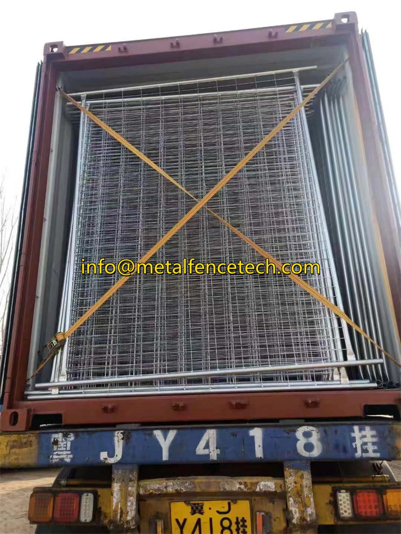 DB Fencing temporary fence wire mesh panels securely strapped in a shipping container, showcasing our durable, export-ready products for construction, event management, and agricultural customers worldwide.