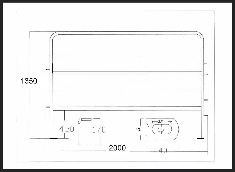 Engineering blueprint of a durable cattle fence panel manufactured by DB Fencing, highlighting 450mm leg clearance and compliance with AS 4687. This factory-direct fencing solution is hot-dipped galvanized to withstand harsh Australian outdoor conditions.