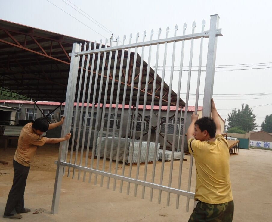 DB Fencing factory workers install a heavy-duty galvanized steel picket fence at our Anping production facility, ensuring premium quality for global export.