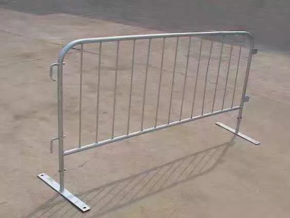 A single hot-dipped galvanized steel crowd control barrier, manufactured by DB Fencing, featuring interlocking hooks and sturdy flat feet for secure deployment at events and public safety perimeters. This durable barrier, compliant with international standards, ensures effective crowd management.