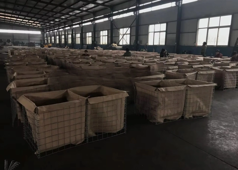 Rows of Hesco barriers manufactured at DB Fencing's Anping facility ready for global export.